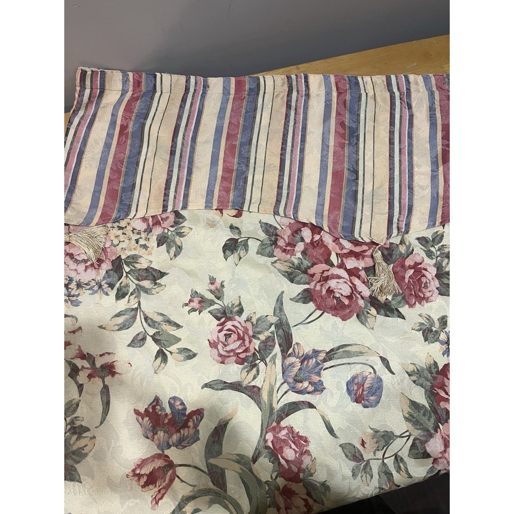 Vtg Rose‎ Flower Fabric Shower Curtain Cottage French Country Valance Tassels